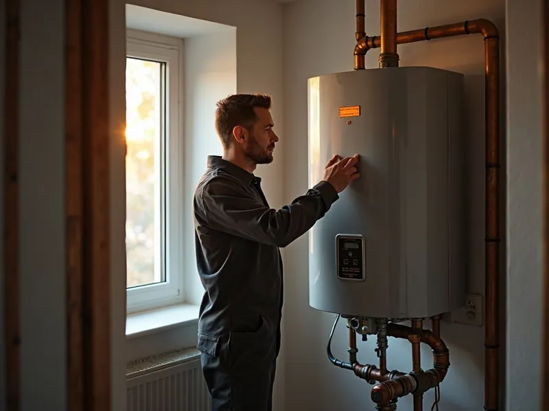 Wärmepumpennotdienst: Fachkraft liest die Störung am Innengerät einer Wärmepumpe aus – Bischofsheim