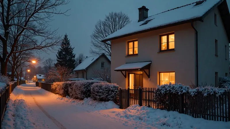 Heizungsausfall im Winter: kaltes Einfamilienhaus bei Nacht in Eltville am Rhein